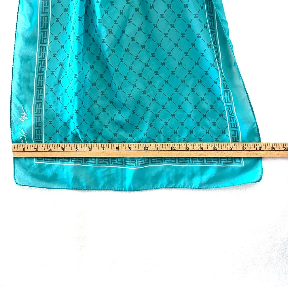Effy Hematian 59x18 Turquoise Blue Monogram H Logo Oblong Scarf Greek Key Border